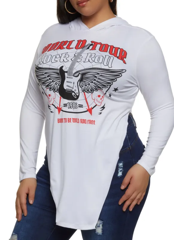 Plus Size World Tour Rock And Roll Hooded Top sold by Rainbow