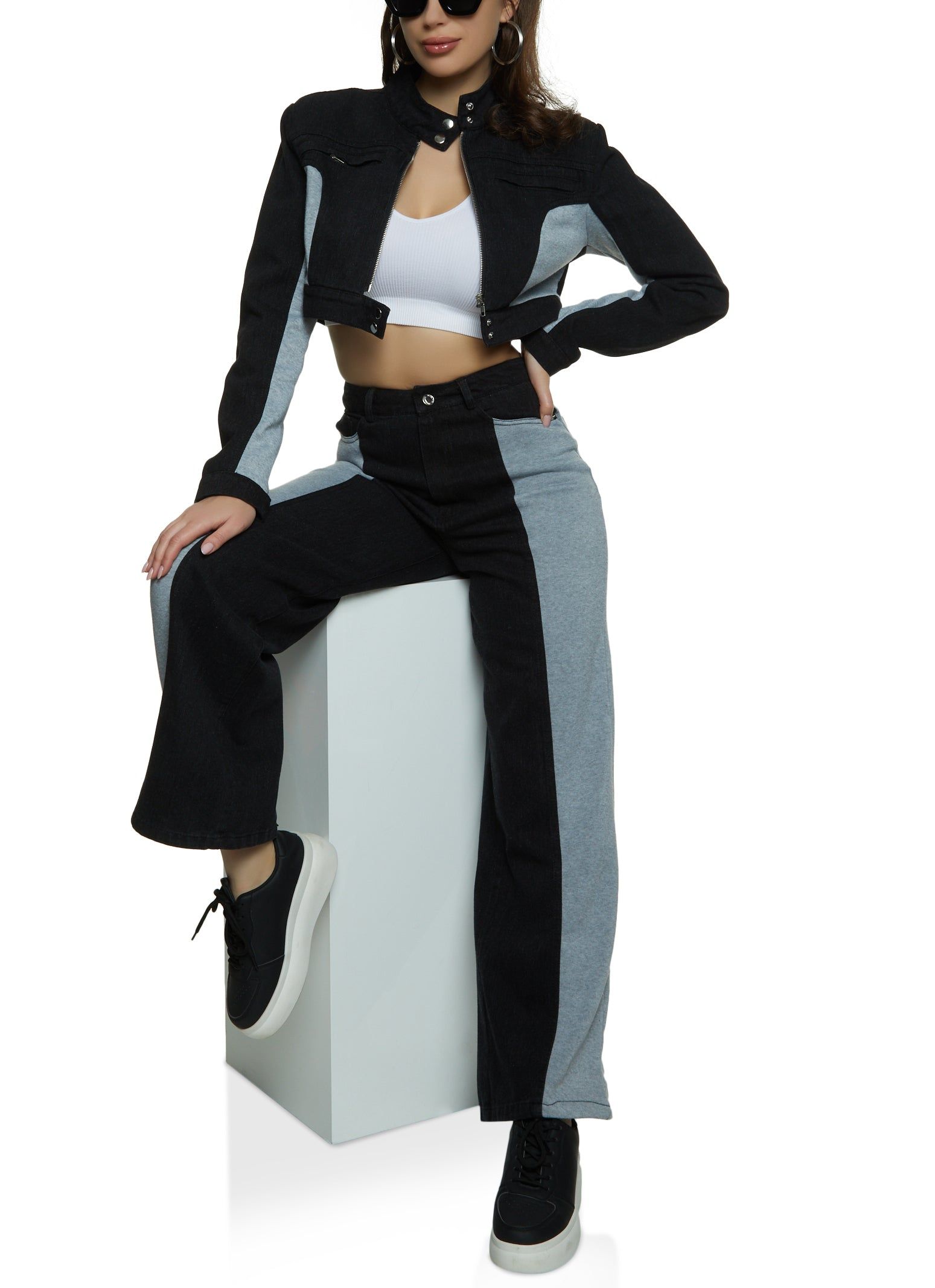 Cropped Fleece Detail Denim Jacket sold by Rainbow product image thumbnail 2