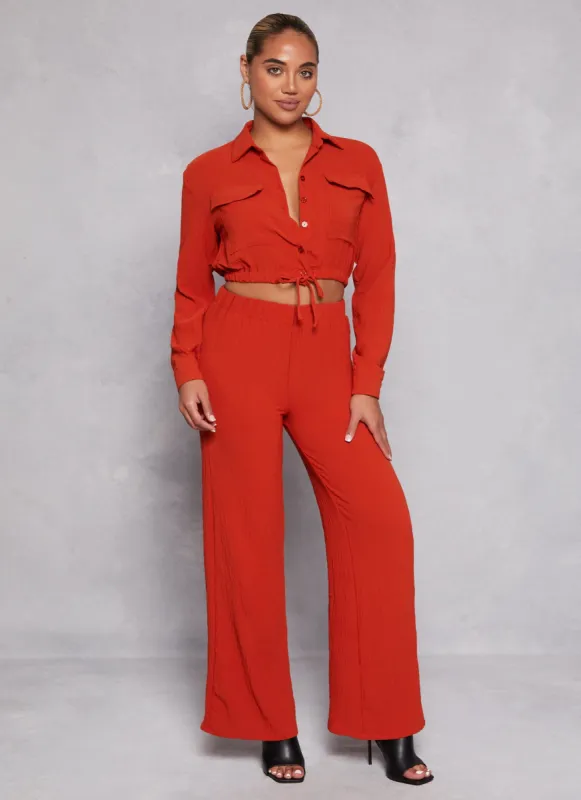 Crepe Knit Cropped Shirt and Pants Set sold by Rainbow