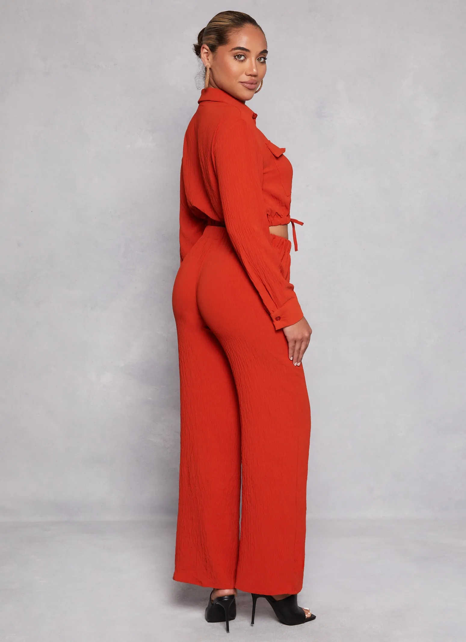 Crepe Knit Cropped Shirt and Pants Set sold by Rainbow product image thumbnail 3