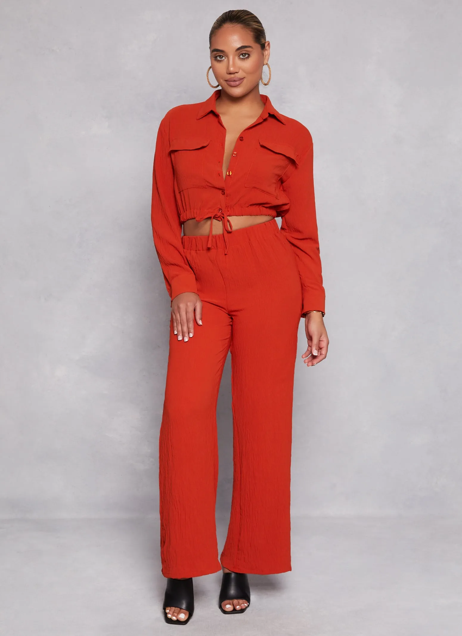 Crepe Knit Cropped Shirt and Pants Set sold by Rainbow product image thumbnail 2