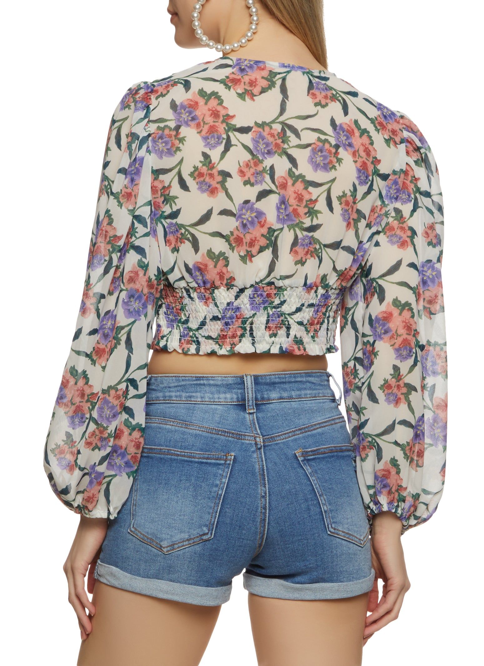 Floral Pleated Button Front Cropped Blouse sold by Rainbow product image thumbnail 2