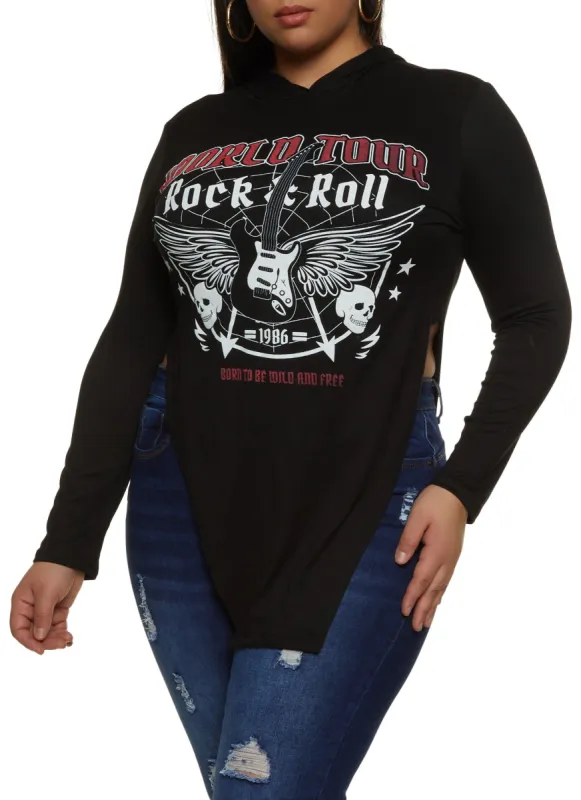 Plus Size World Tour Rock And Roll Hooded Top sold by Rainbow