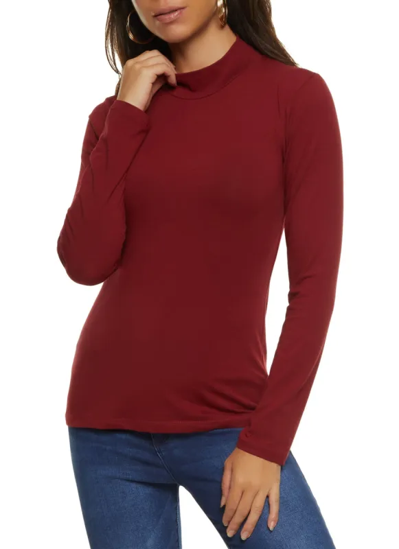 Solid Mock Neck Long Sleeve Tee sold by Rainbow