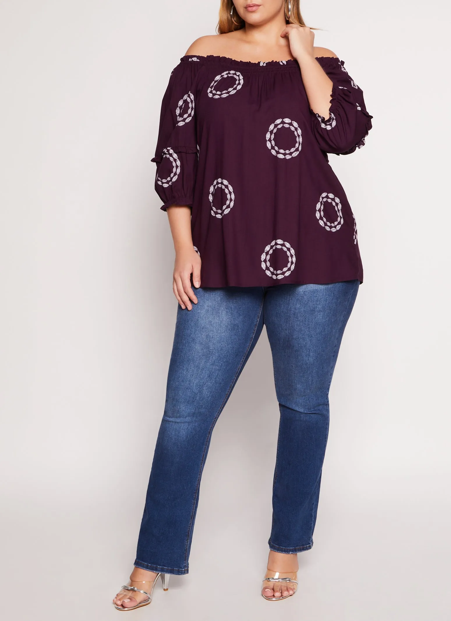 Plus Size Printed Off The Shoulder Puff Sleeve Blouse sold by Rainbow product image thumbnail 2