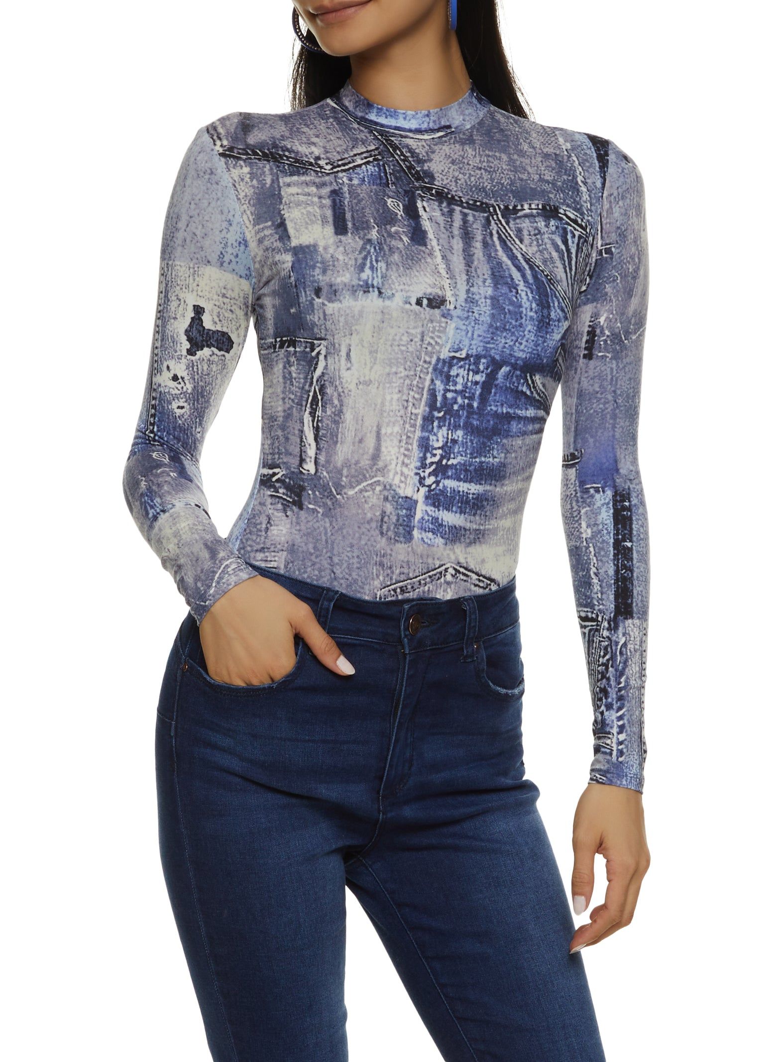 Patterned Long Sleeve Mock Neck Bodysuit sold by Rainbow product image thumbnail 2