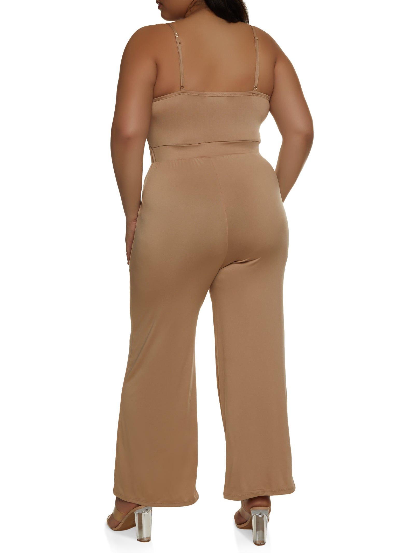 Plus Size Tie Front Keyhole Wide Leg Jumpsuit sold by Rainbow product image thumbnail 2