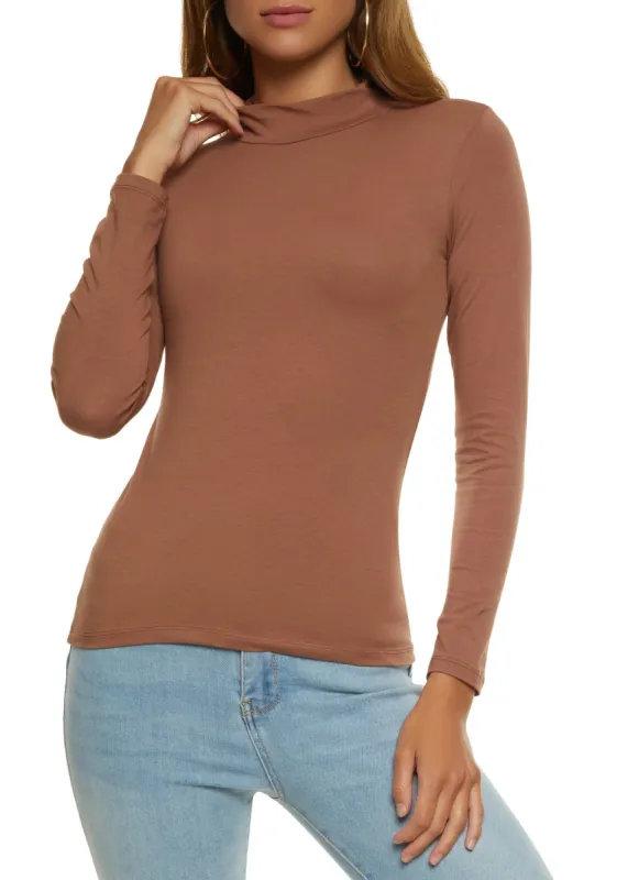 Solid Mock Neck Long Sleeve Tee sold by Rainbow