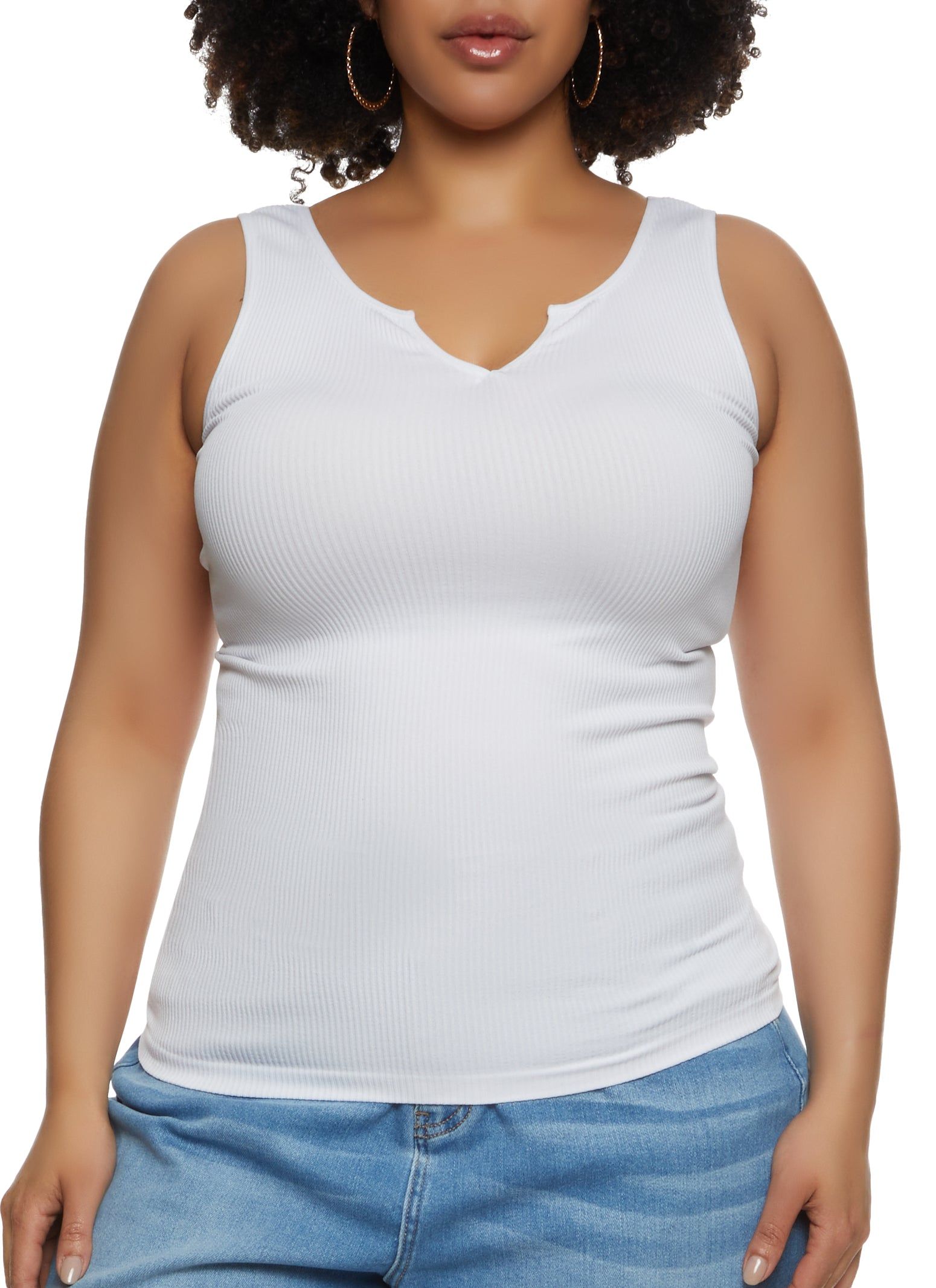 Plus Size Ribbed Notch Neck Tank Top sold by Rainbow