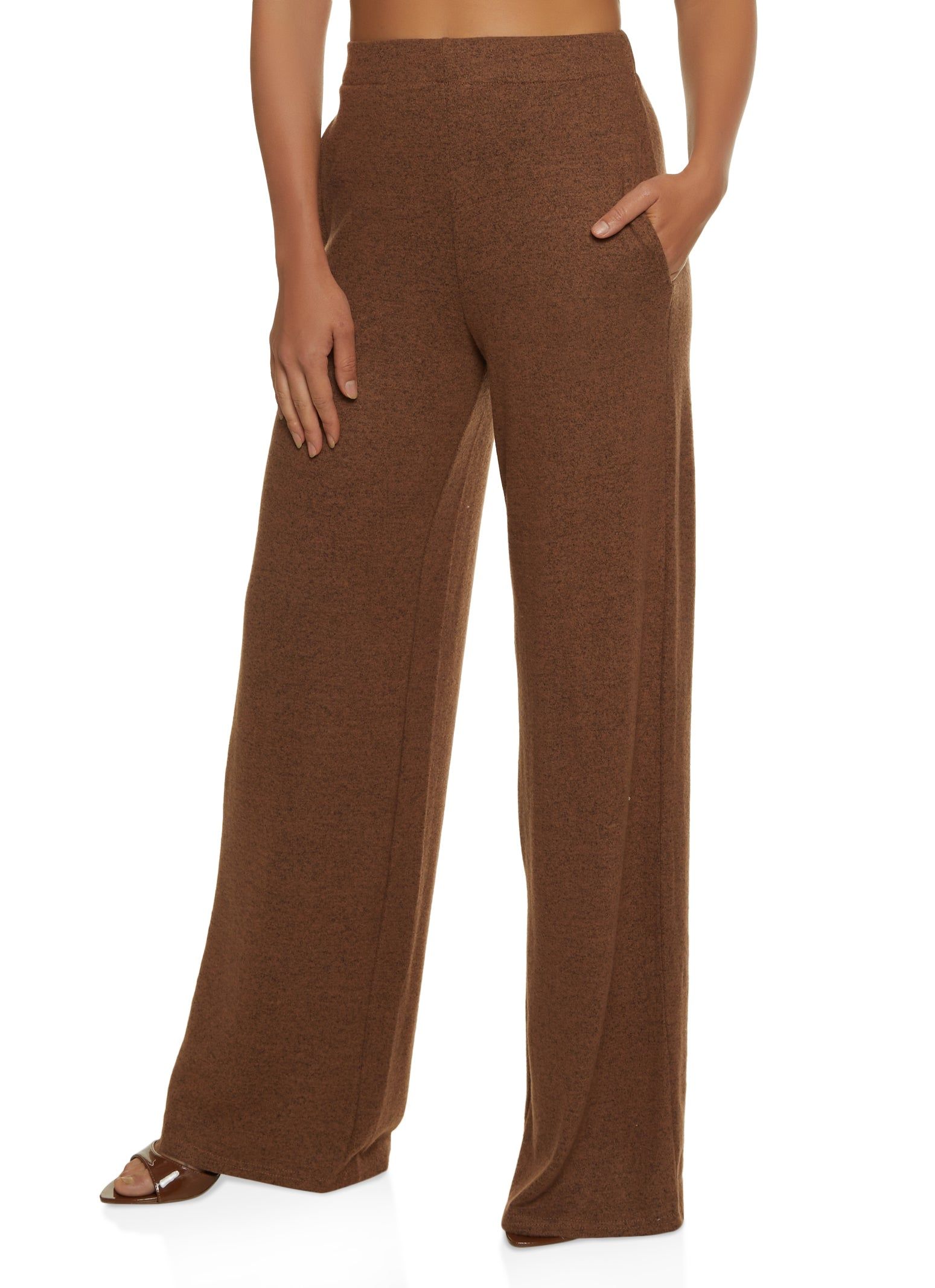 Brushed Knit High Waist Wide Leg Pants sold by Rainbow