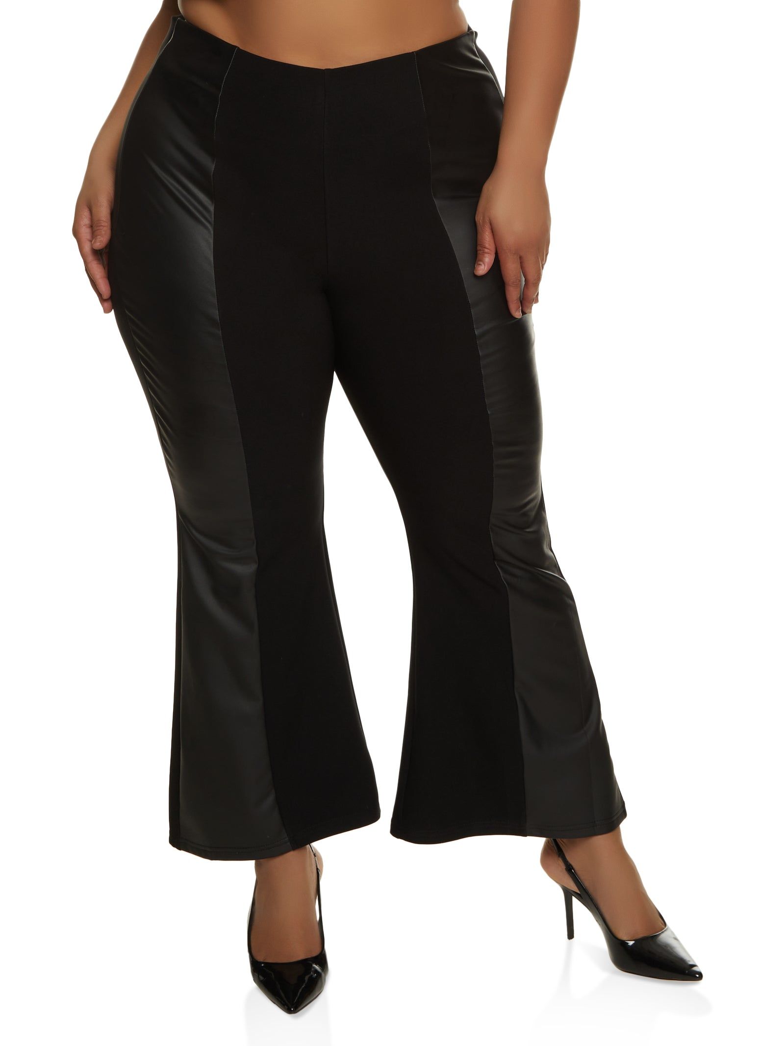 Plus Size Faux Leather Detail Flare Pants sold by Rainbow