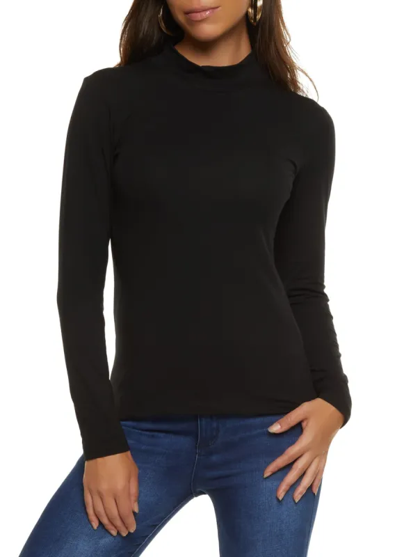 Solid Mock Neck Long Sleeve Tee sold by Rainbow