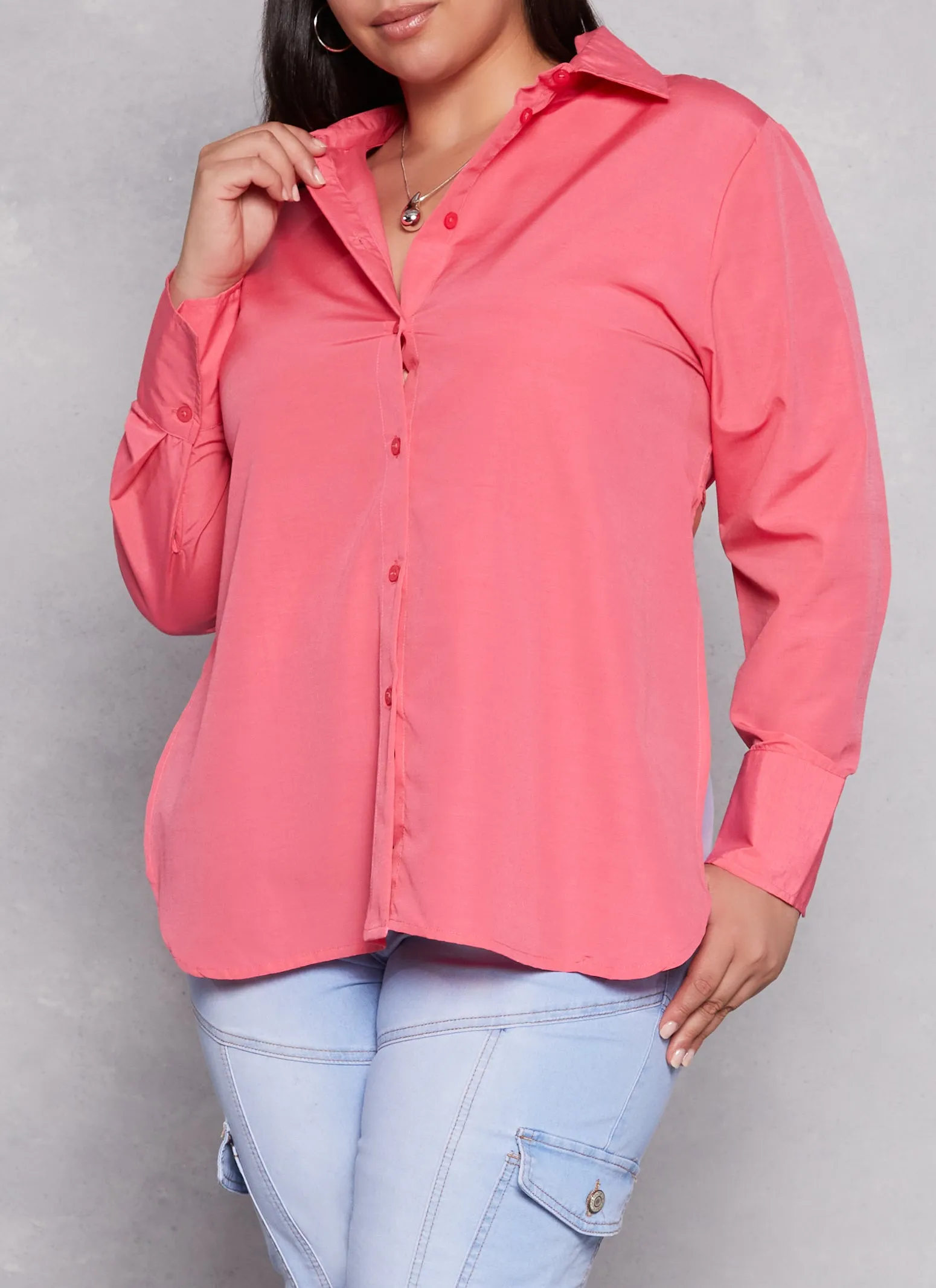 Plus Size Button Front Open Tie Back Shirt sold by Rainbow product image thumbnail 3