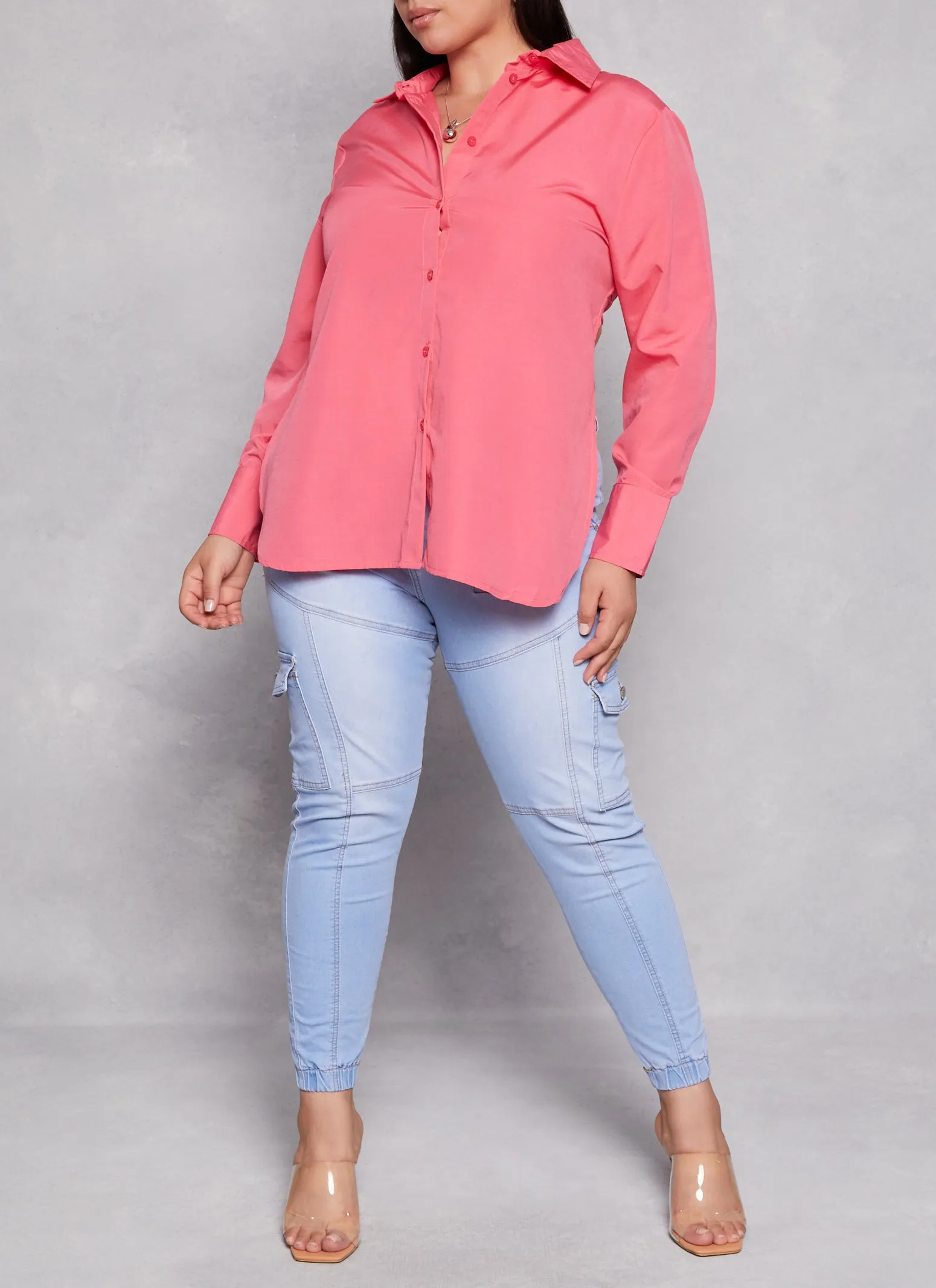 Plus Size Button Front Open Tie Back Shirt sold by Rainbow product image thumbnail 2