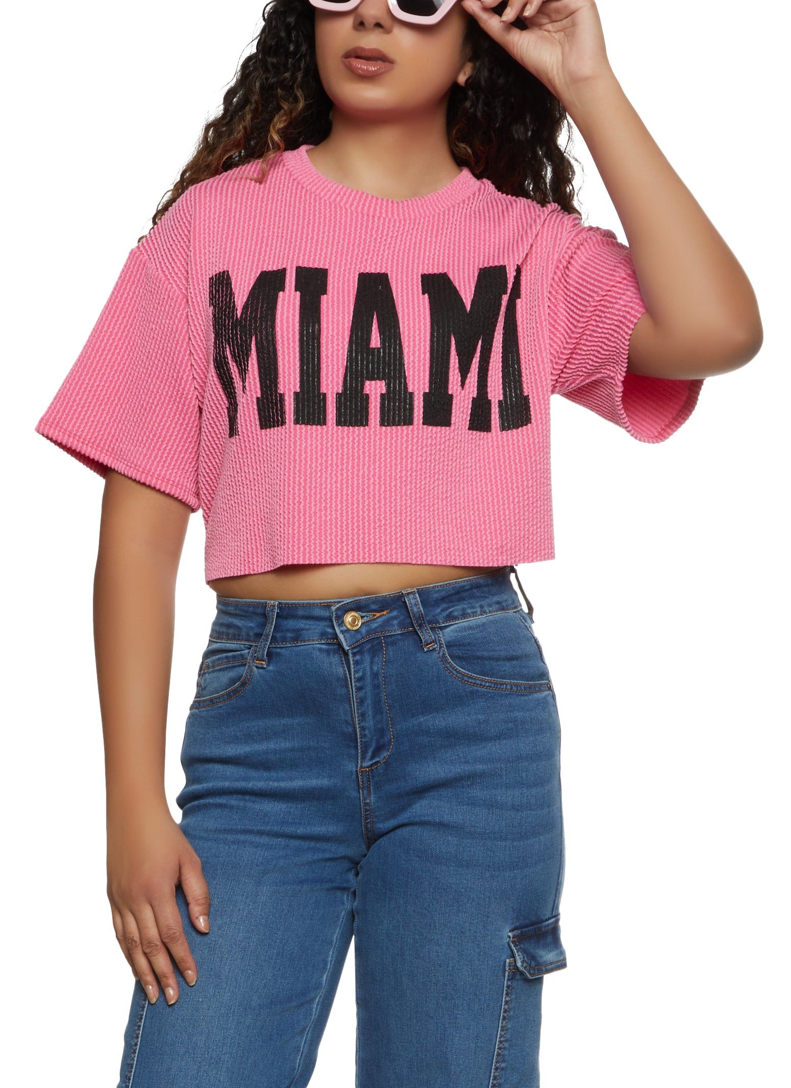 Ribbed Miami Cropped Graphic Tee sold by Rainbow