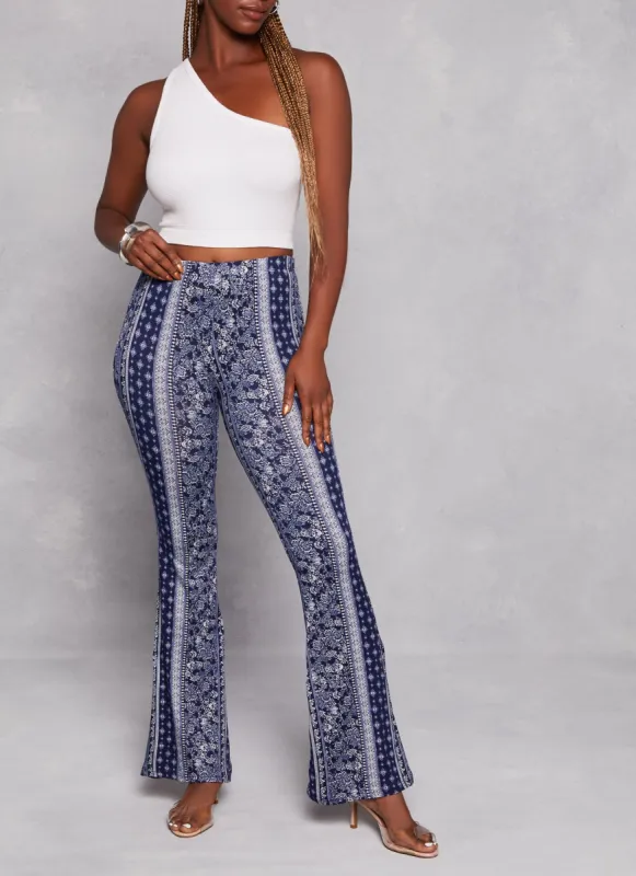 Paisley Border Print High Waist Flare Pants sold by Rainbow