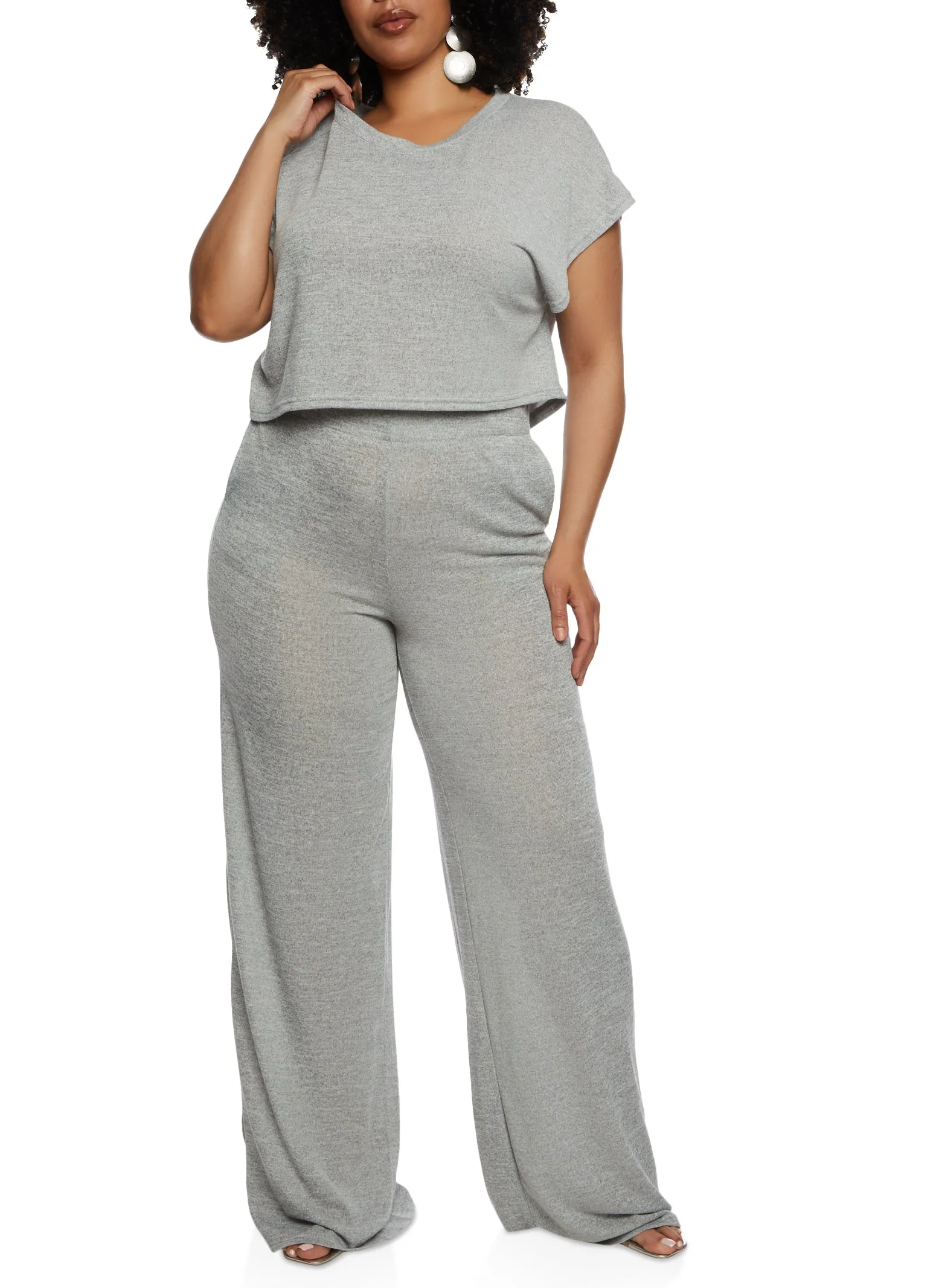 Plus Size Daisy Brushed Knit Crew Neck Crop Top sold by Rainbow product image thumbnail 2