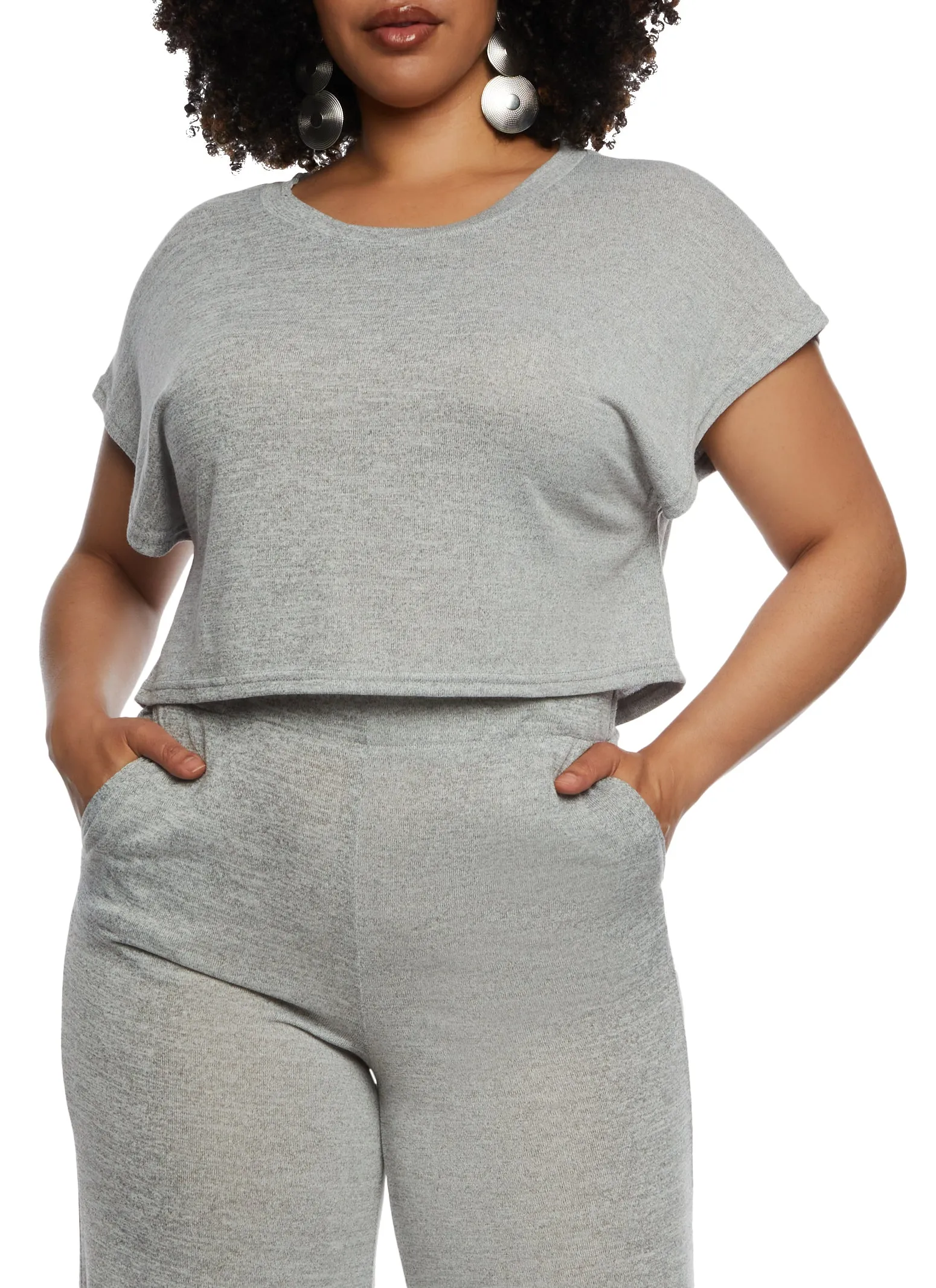 Plus Size Daisy Brushed Knit Crew Neck Crop Top sold by Rainbow
