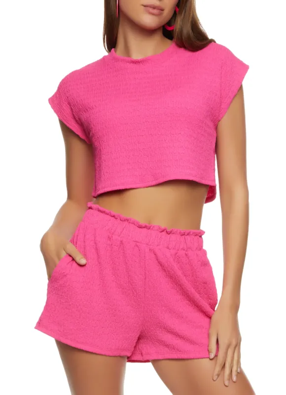 Textured Knit Cap Sleeve Crop Top sold by Rainbow