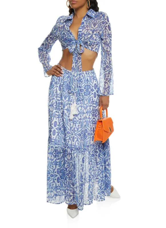 Printed Chiffon Tie Front Blouse sold by Rainbow