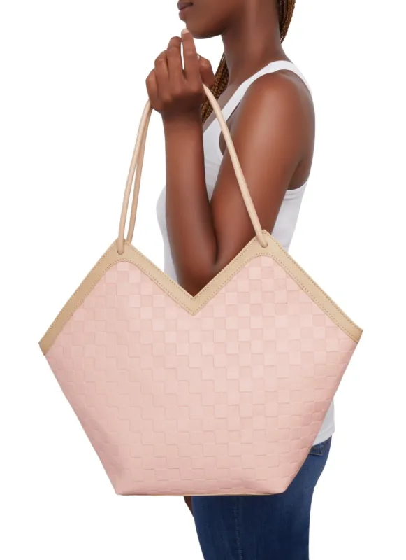 Faux Leather Checkered Embossed Tote Bag sold by Rainbow