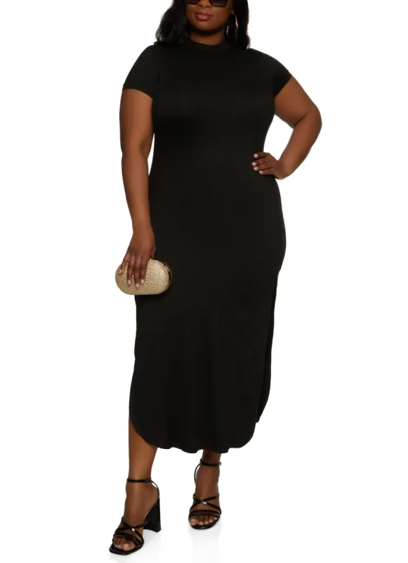 Plus Size Side Slit Mock Neck Maxi Dress sold by Rainbow