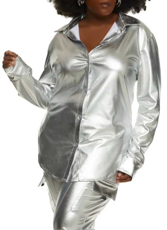Plus Size Metallic Foil Tunic Shirt sold by Rainbow