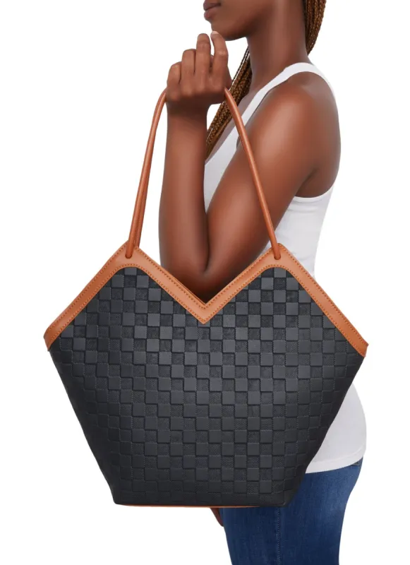 Faux Leather Checkered Embossed Tote Bag sold by Rainbow