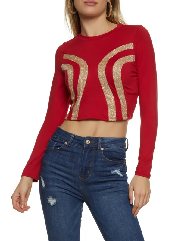 Glitter Patterned Long Sleeve Crop Top sold by Rainbow