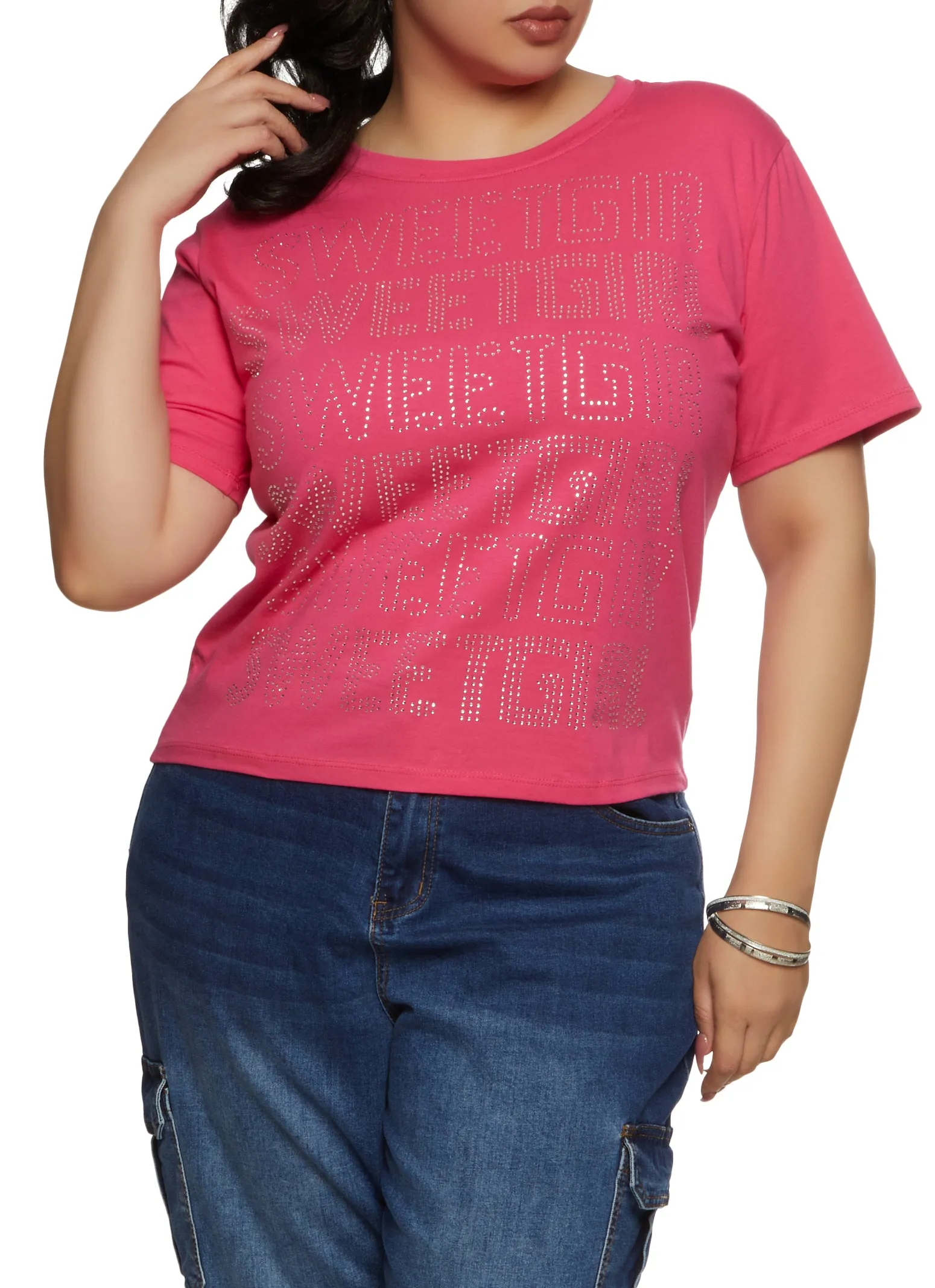 Plus Size Rhinestone Sweet Girl Graphic Tee sold by Rainbow