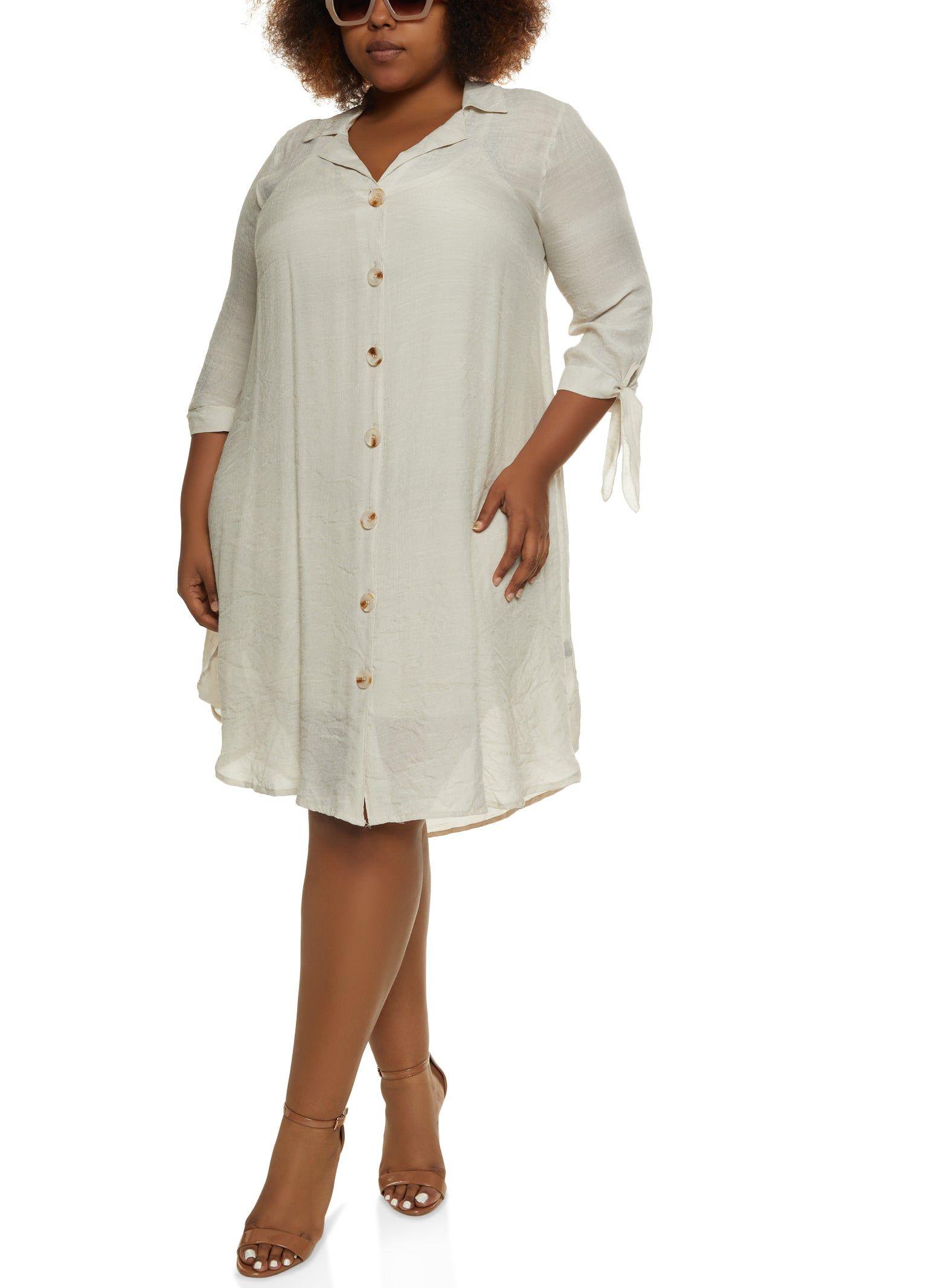 Plus Size Quarter Tie Sleeve Midi Shirt Dress sold by Rainbow product image thumbnail 2