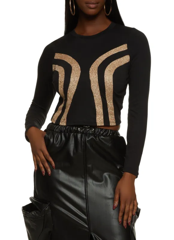 Glitter Patterned Long Sleeve Crop Top sold by Rainbow