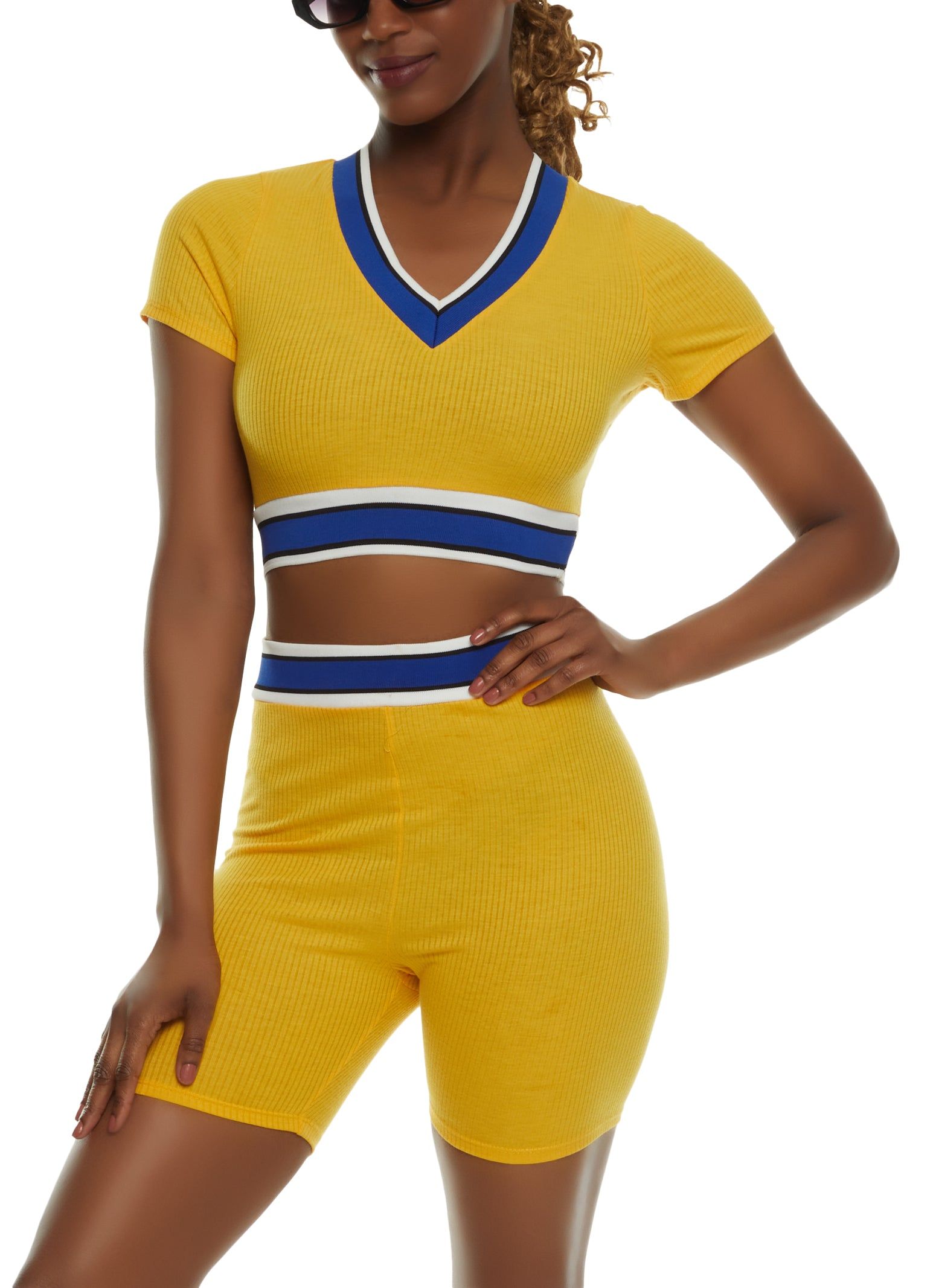 Striped Trim V Neck Crop Top sold by Rainbow product image thumbnail 2