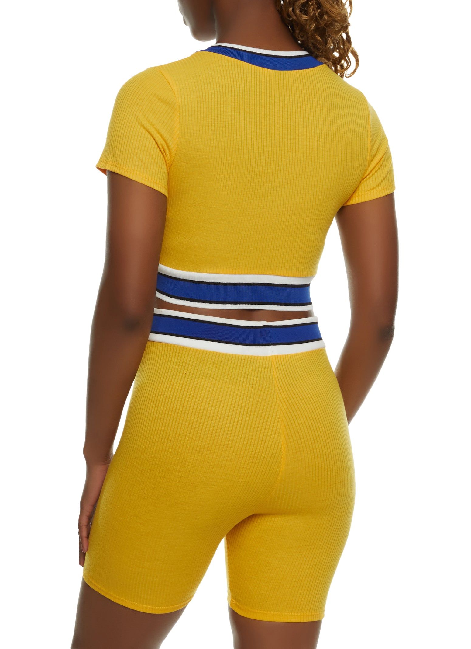 Striped Trim V Neck Crop Top sold by Rainbow product image thumbnail 3