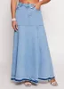 Denim High Waist Raw Hem Maxi Skirt sold by Rainbow