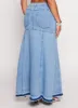 Denim High Waist Raw Hem Maxi Skirt sold by Rainbow