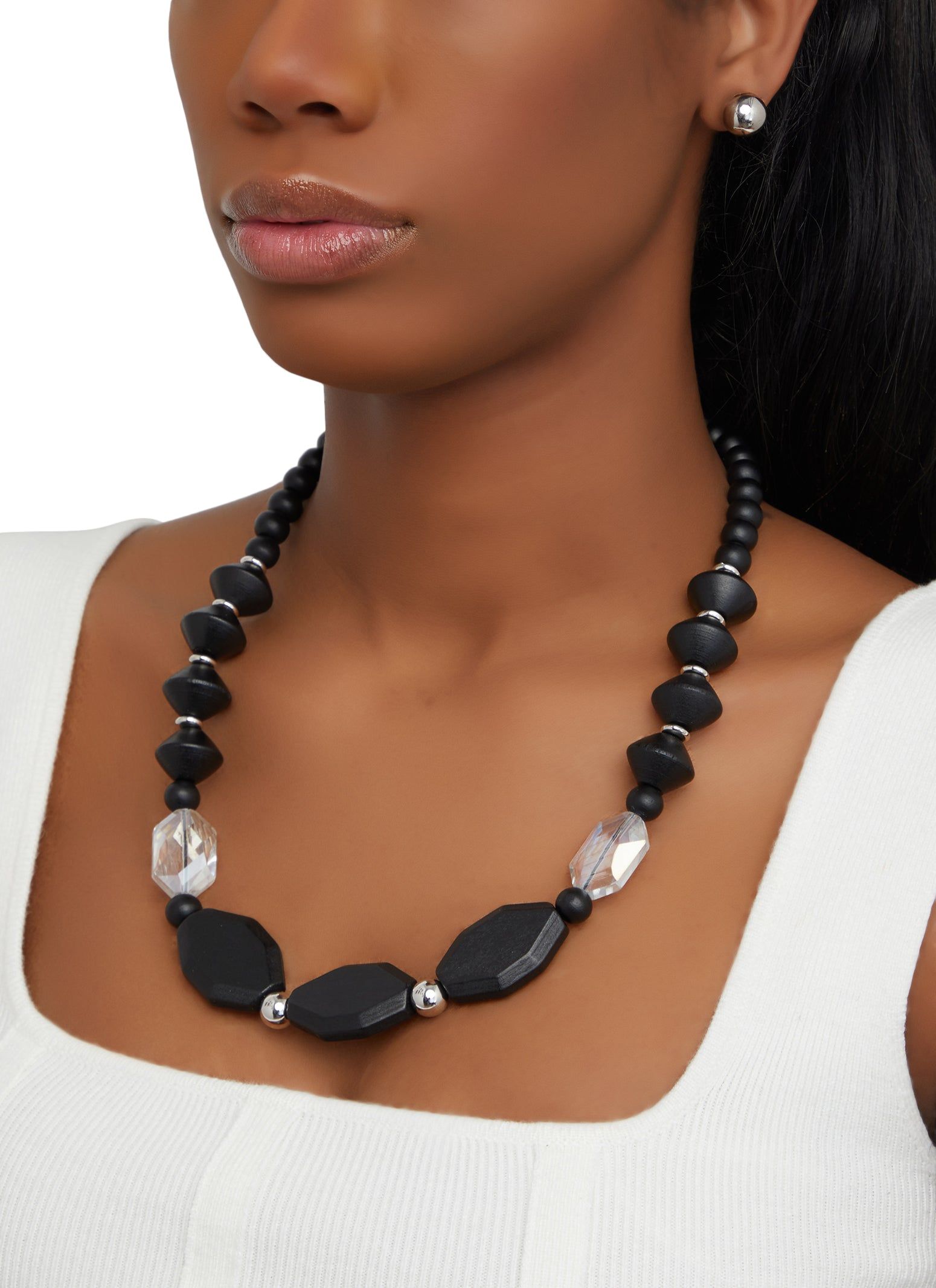 Wooded Beaded Necklace and Stud Earrings with Stretch Bracelets sold by Rainbow product image thumbnail 2