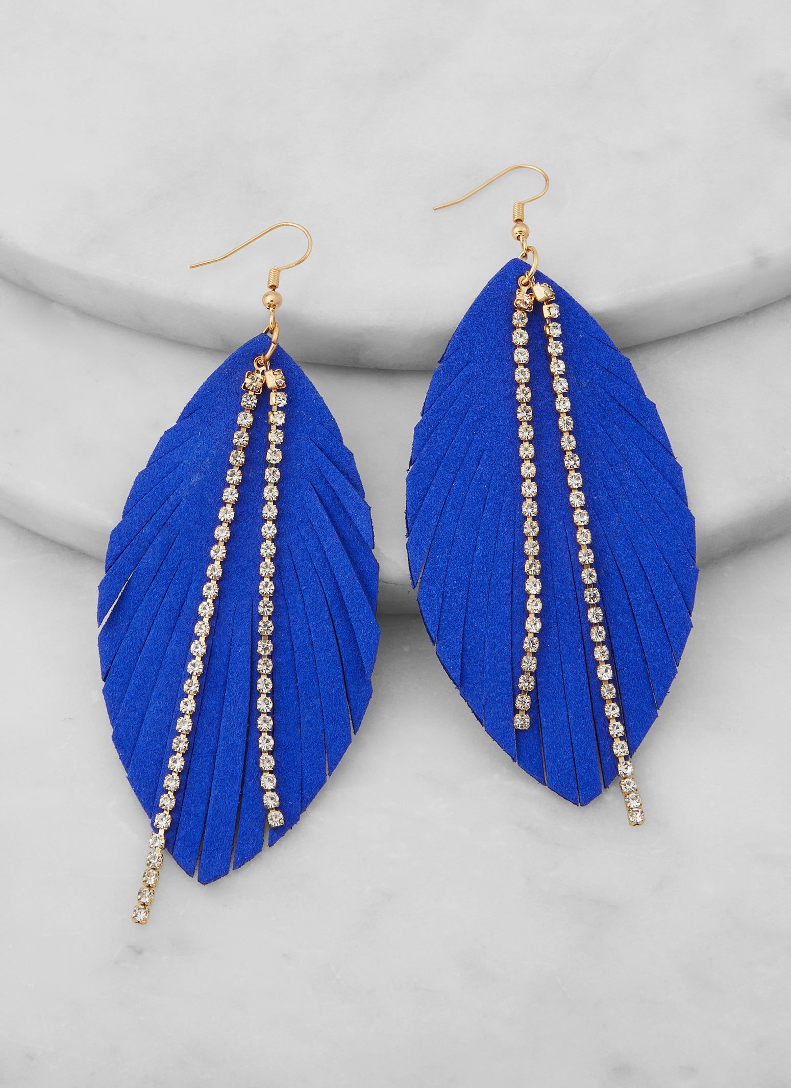 Leaf Rhinestone Fringe Detail Drop Earrings sold by Rainbow product image thumbnail 2