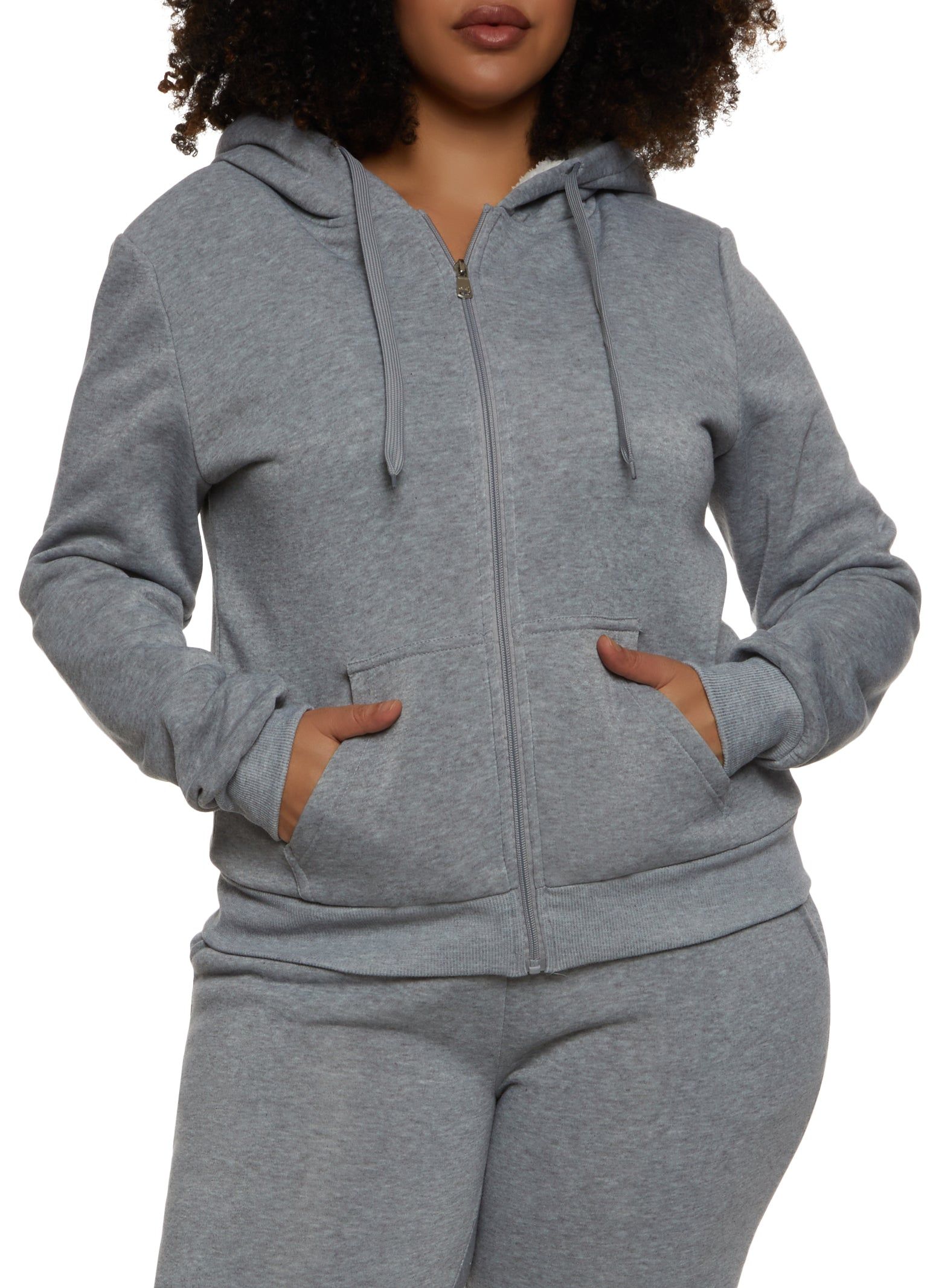 Plus Size Sherpa Lined Zip Front Hoodie sold by Rainbow