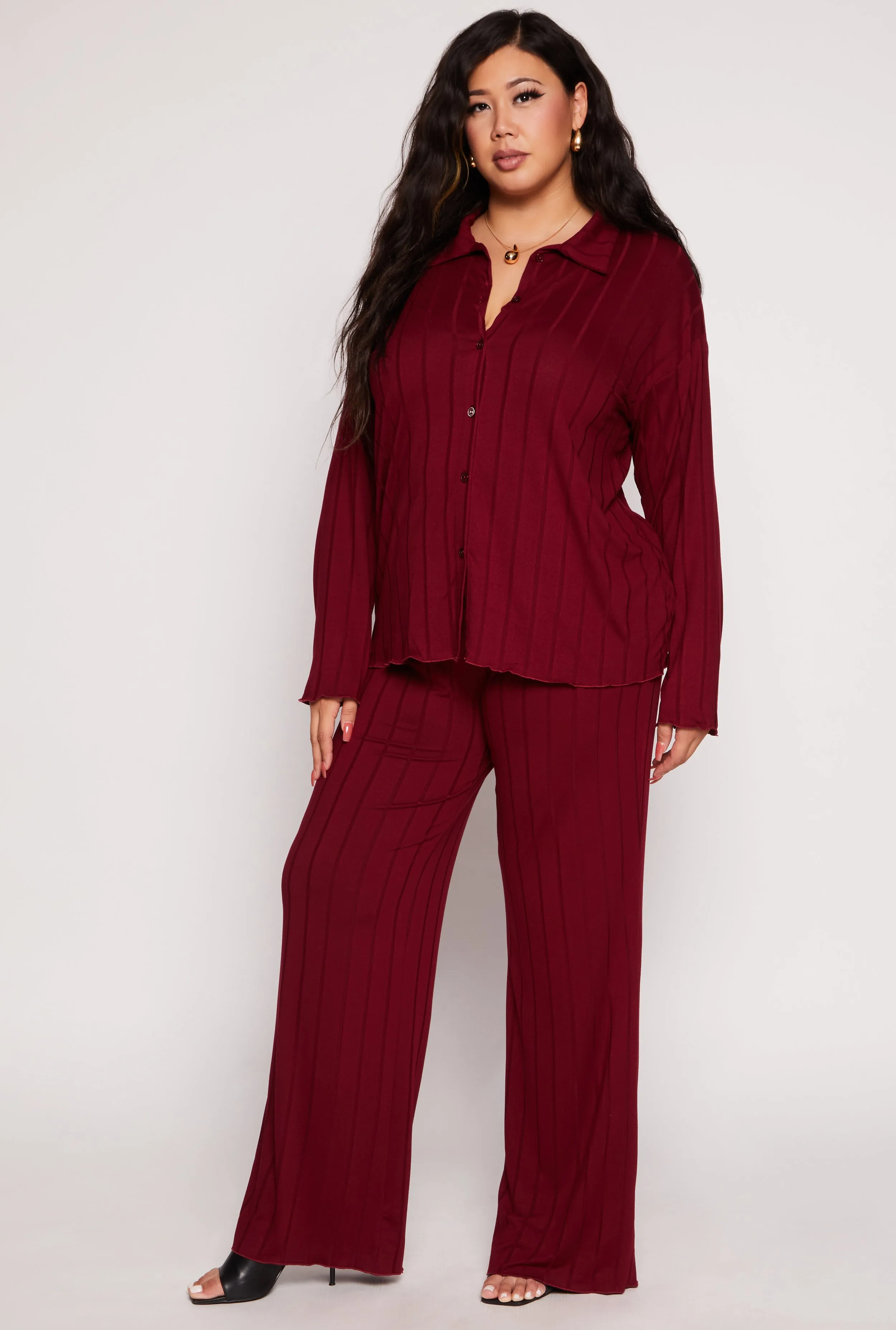 Plus Size Ribbed Button Front Blouse sold by Rainbow product image thumbnail 2