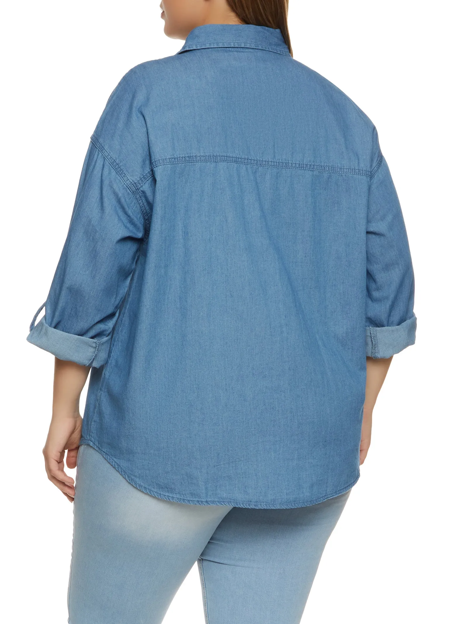 Plus Size Denim Button Front Tabbed Sleeve Shirt sold by Rainbow product image thumbnail 2
