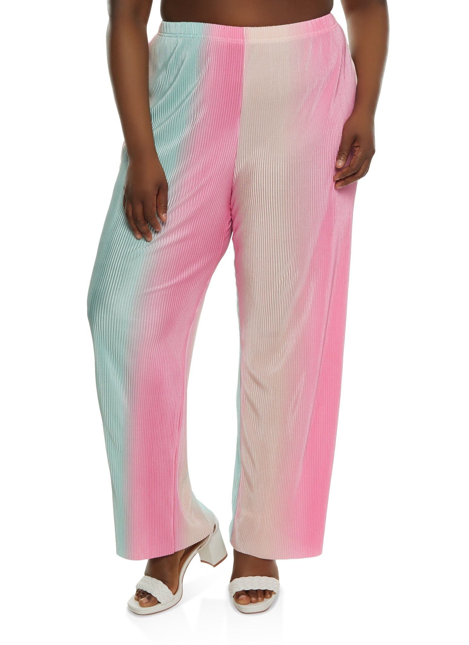 Plus Size Plisse Printed Wide Leg Pants sold by Rainbow