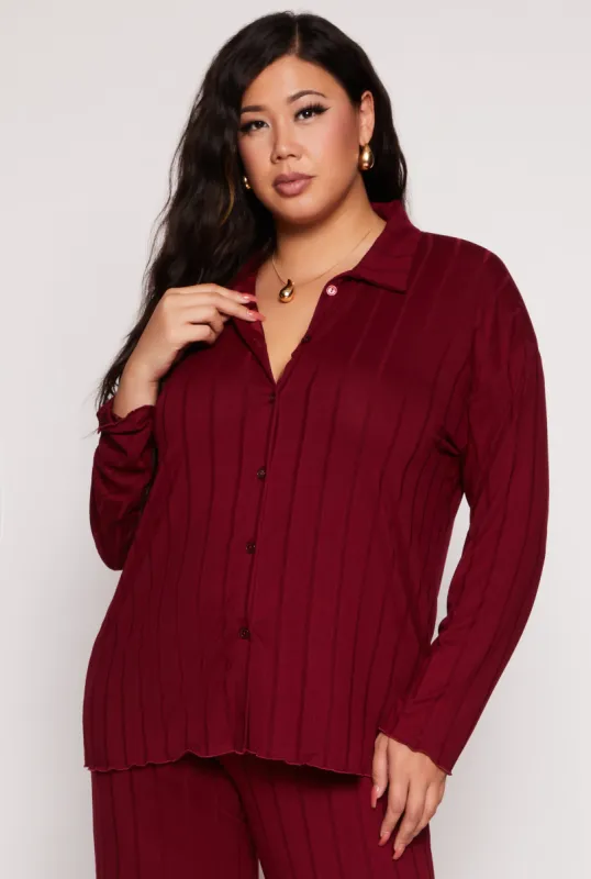 Plus Size Ribbed Button Front Blouse sold by Rainbow