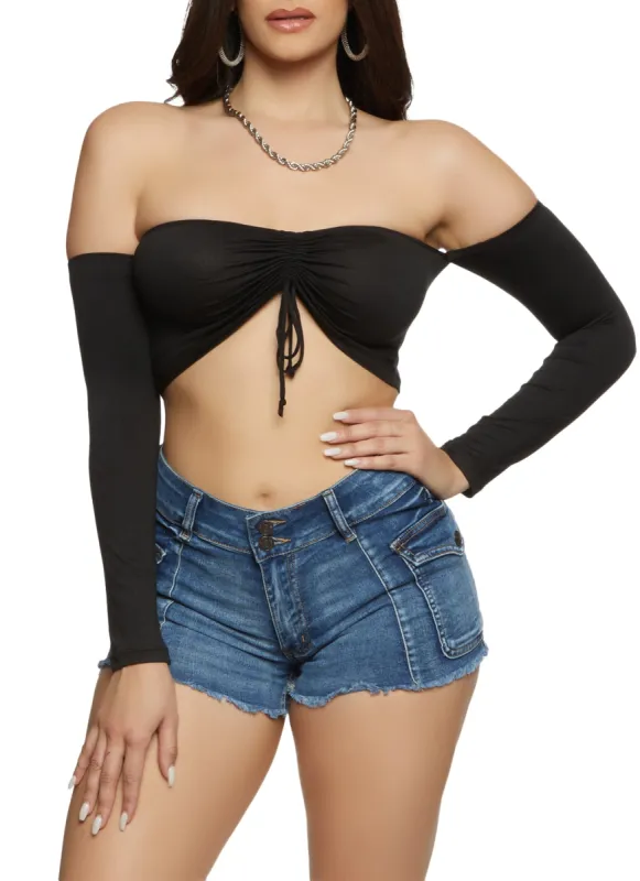 Almost Famous Ruched Off the Shoulder Crop Top sold by Rainbow