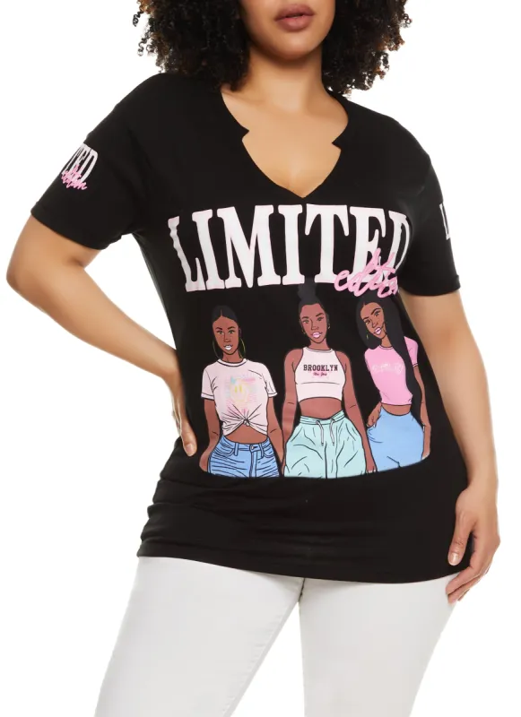 Plus Size Limited Edition Notch Neck Short Sleeve Graphic Tee sold by Rainbow