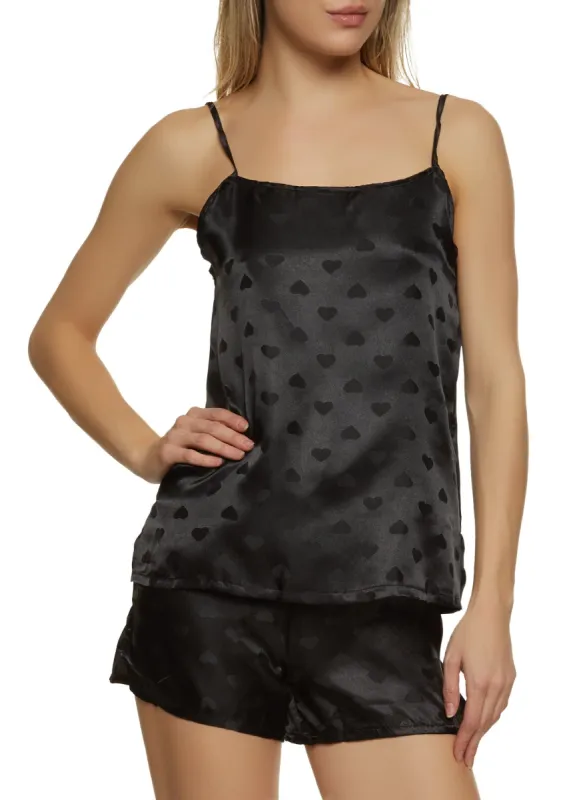Satin Heart Print Pajama Top and Shorts sold by Rainbow