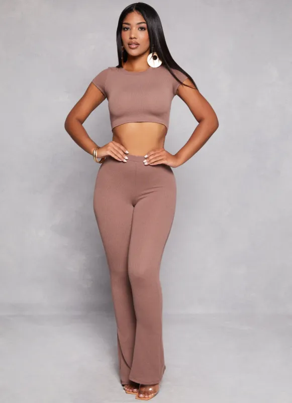 Ribbed High Waist Flare Pants sold by Rainbow