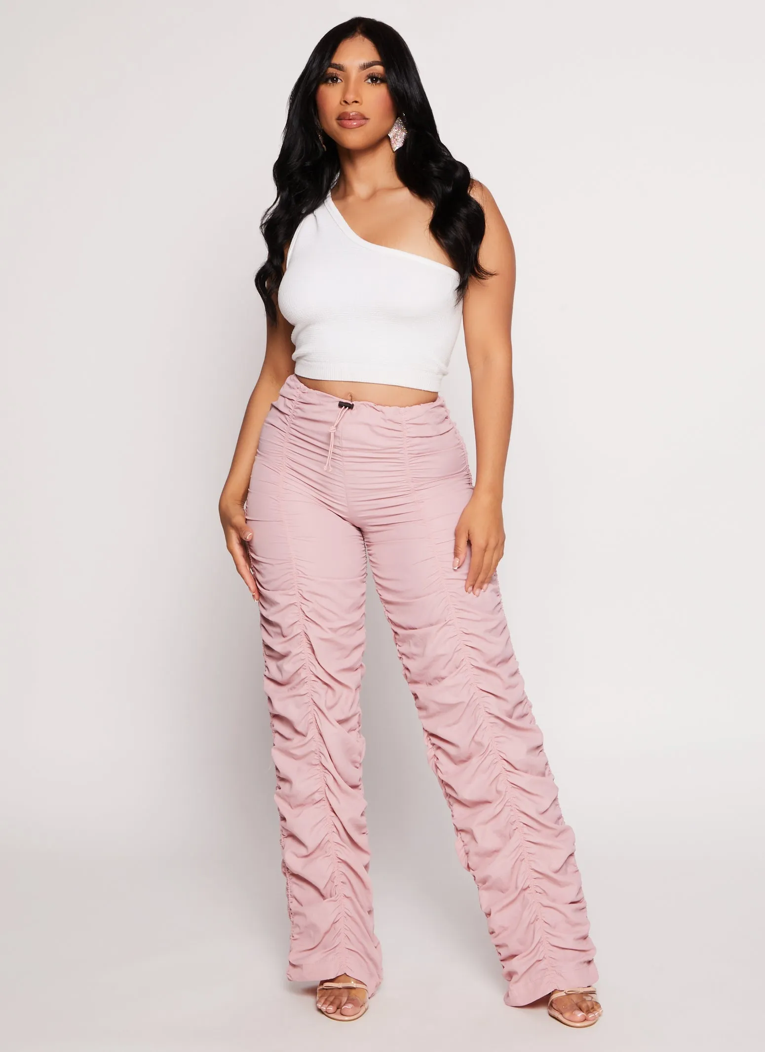 Nylon Toggle Drawstring Stacked Pants sold by Rainbow