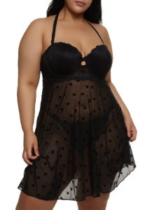 Plus Size Keyhole Babydoll and G String sold by Rainbow