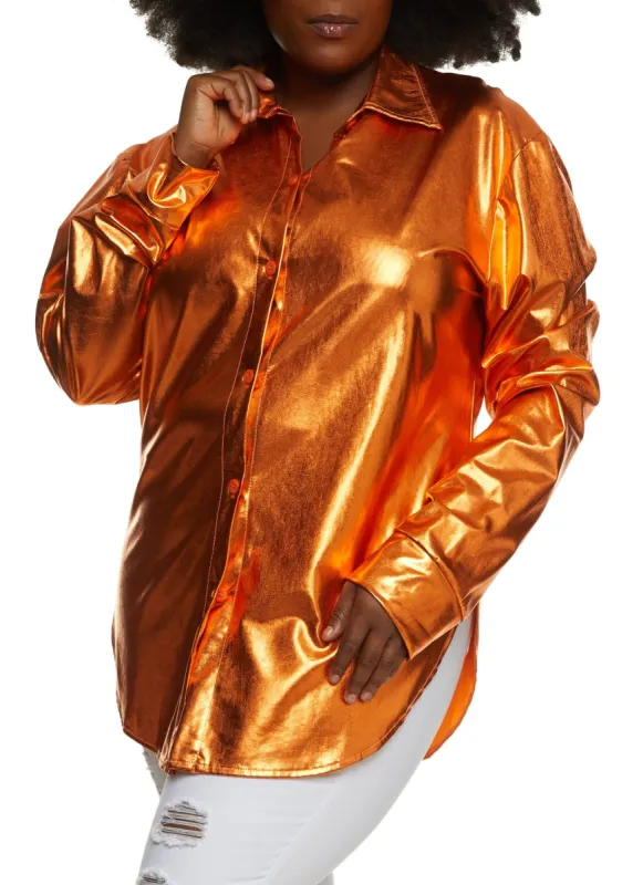 Plus Size Metallic Foil Tunic Shirt sold by Rainbow